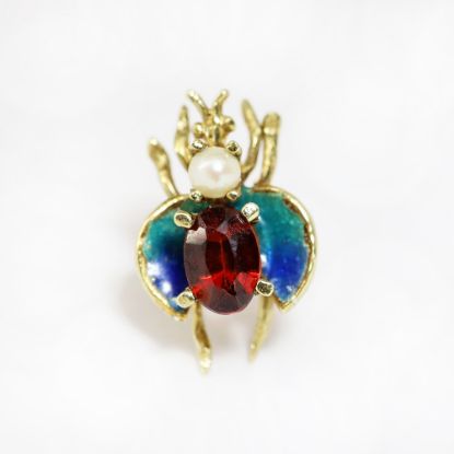 Picture of Vintage 14k Gold, Enamel, Garnet & Pearl Insect Pin