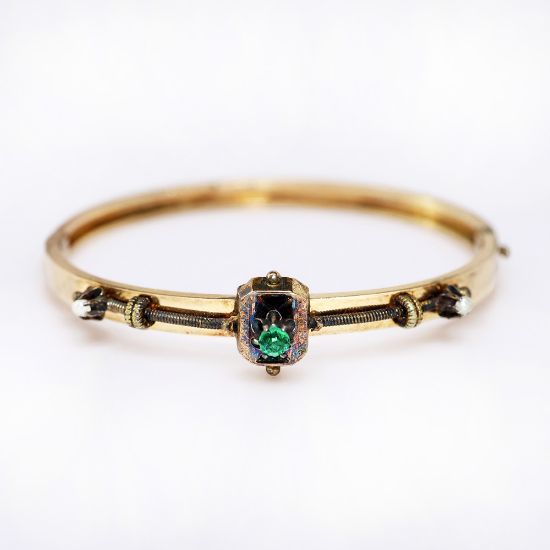 Picture of Antique Victorian 12k Gold, Demantoid Garnet & Seed Pearl Child's Bracelet