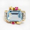 Picture of Vintage 1940s 14k Gold, Synthetic Spinel, Synthetic Ruby & Diamond Cocktail Ring
