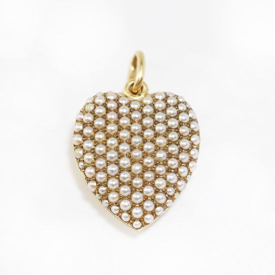 Picture of Vintage 14k Gold & Seed Pearl Heart Locket
