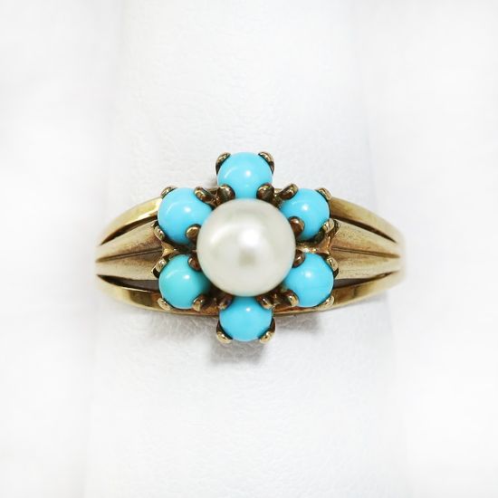 Picture of Antique European .333 (8k) Gold, Pearl & Turquoise Ring