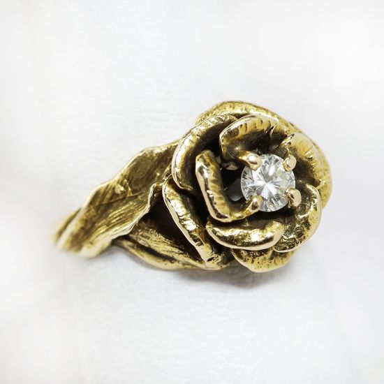 Picture of Vintage Hand Wrought 14k Gold & Diamond Rose Ring
