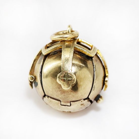 Picture of Antique English 9k & Silver Masonic Folding Orb Fob/Charm with Symbols Inside