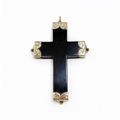 Picture of Victorian 10k Gold & Whitby Jet Mourning Cross Pendant