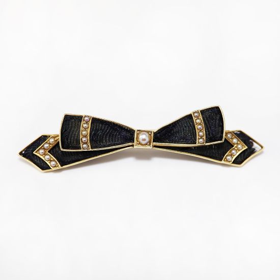 Picture of Antique 14k Gold, Seed Pearl & Silk Ribbon Bow Brooch by Wordley, Allsopp & Bliss Co.