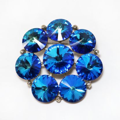 Picture of Vintage 1960s Weiss Blue Rivoli Rhinestone Brooch