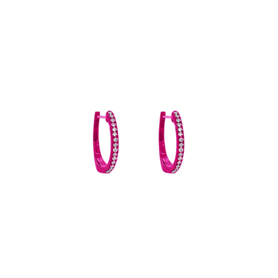 Picture of 14k Gold Electric Pink Diamond Huggies Earrings
