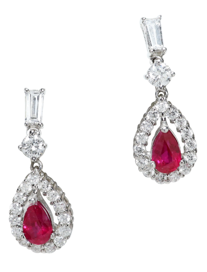 Picture of 18k White Gold, Ruby & Diamond Earrings