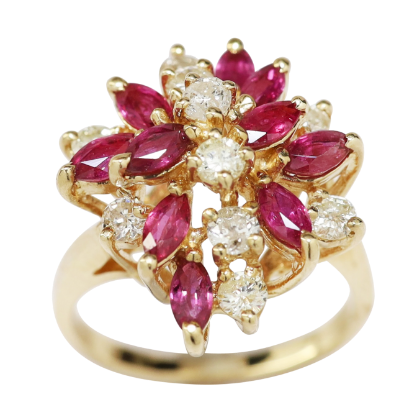 Picture of 14k Yellow Gold Ruby & Diamond Statement/Cocktail Ring