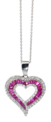 Picture of 14k White Gold, Ruby and Diamond Heart Pendant Necklace