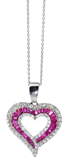 Picture of 14k White Gold, Ruby and Diamond Heart Pendant Necklace