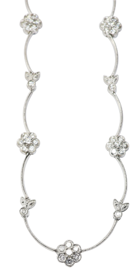 Picture of 14k White Gold & Diamond Flower Necklace 