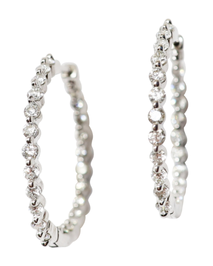 Picture of 14k White Gold & Diamond Hoop Earrings 