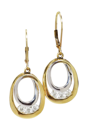 Picture of 14k Two-Tone Gold & Diamond Dangle Earrings 
