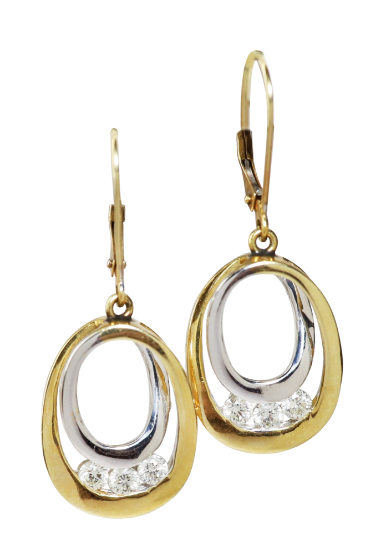 Picture of 14k Two-Tone Gold & Diamond Dangle Earrings 
