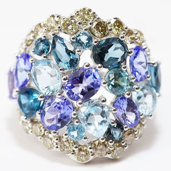 Picture of 14k White Gold Multi-Gemstone and Diamond Ring