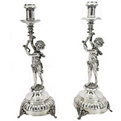 Picture of Putto 15" Sterling Silver Figural Candlestick Pair