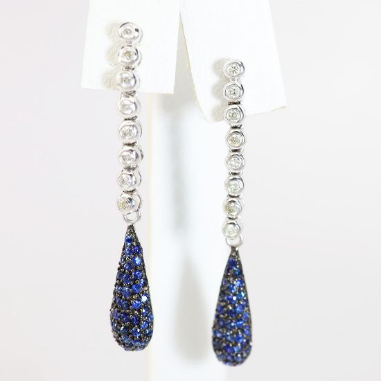 Picture of 14k White Gold Sapphire & Diamond Drop Earrings