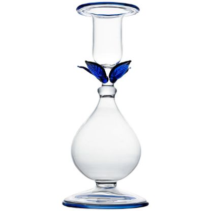 Picture of 'La BoHeme' Clear & Blue Glass Flower Candlestick