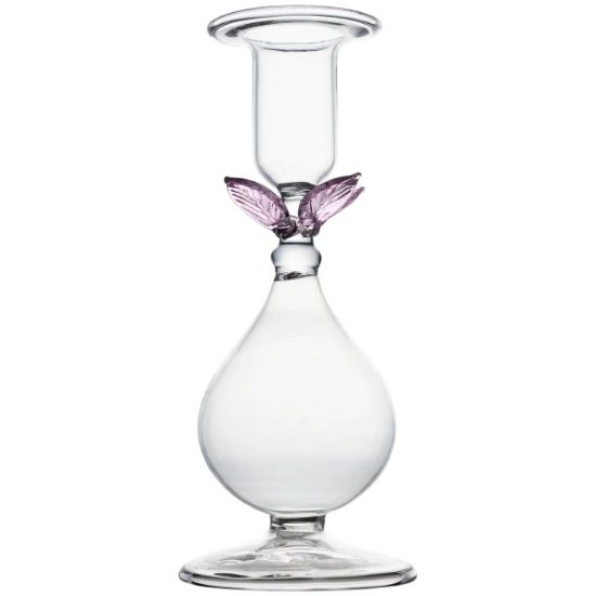 Picture of 'La BoHeme' Clear & Pink Glass Flower Candlestick