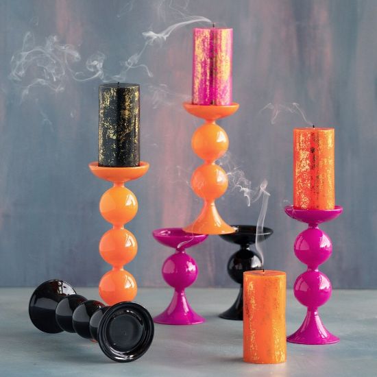 Picture of 'Trick or Sweet' Glass Pillar Candle Holder, Orange 9.25"