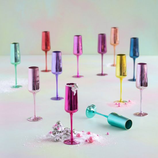 Picture of Rubellite 'Rainbow Reflective' Glass Champagne Flute Pair
