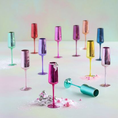 Picture of Rose Quartz 'Rainbow Reflective' Glass Champagne Flute Pair