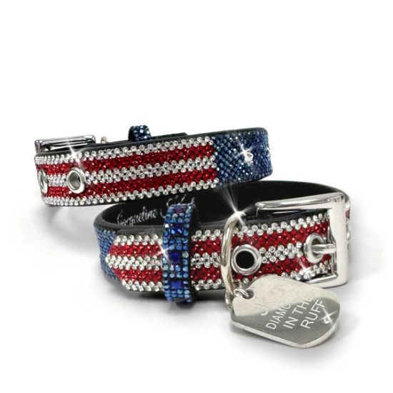 Picture of Jacqueline Kent American Flag Small 'Diamonds in the Ruff' Dog Collar