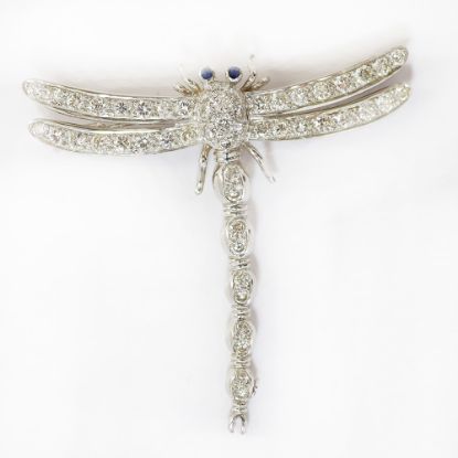 Picture of 18k White Gold Diamond & Sapphire Dragonfly Brooch