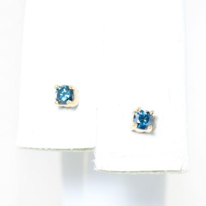Picture of 14k Yellow Gold Blue Diamond Studs