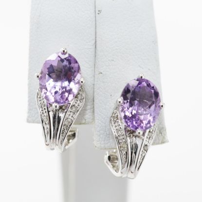 Picture of 14k White Gold Oval Amethyst & Diamond Earrings