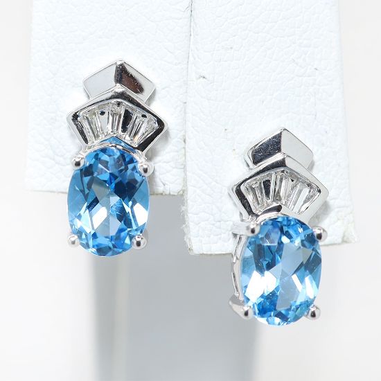 Picture of 14k White Gold Oval Topaz & Diamond Earrings