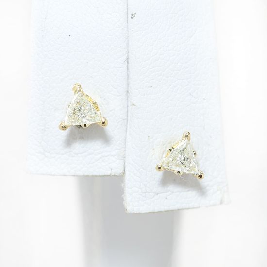 Picture of 14k Yellow Gold Trillion Cut Diamond Stud Earrings