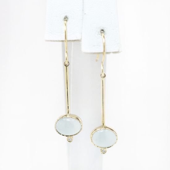 Picture of 14k Yellow Gold Oval Moonstone & Diamond Dangling Earrings