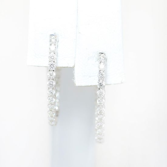 Picture of 14k White Gold Diamond Hoop Earrings