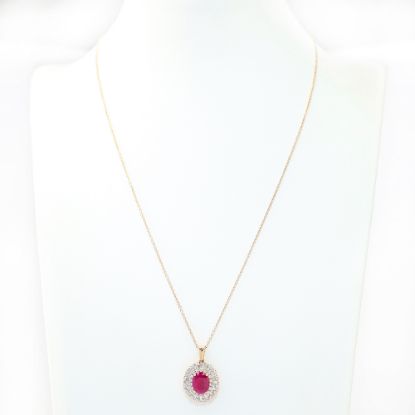 Picture of 14k Rose Gold Oval Ruby & Diamond Halo Pendant