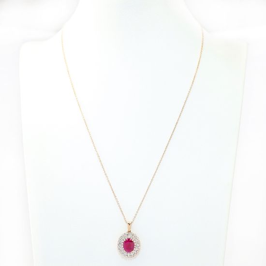 Picture of 14k Rose Gold Oval Ruby & Diamond Halo Pendant