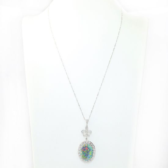 Picture of 14k White Gold, Boulder Opal & Diamond Necklace 