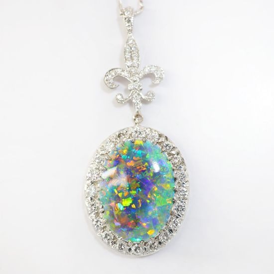 Picture of 14k White Gold, Boulder Opal & Diamond Necklace 