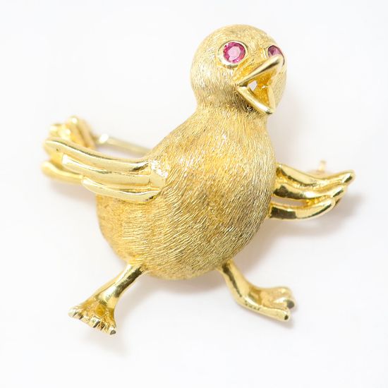 Picture of 14k Yellow Gold Ruby Bird Pin