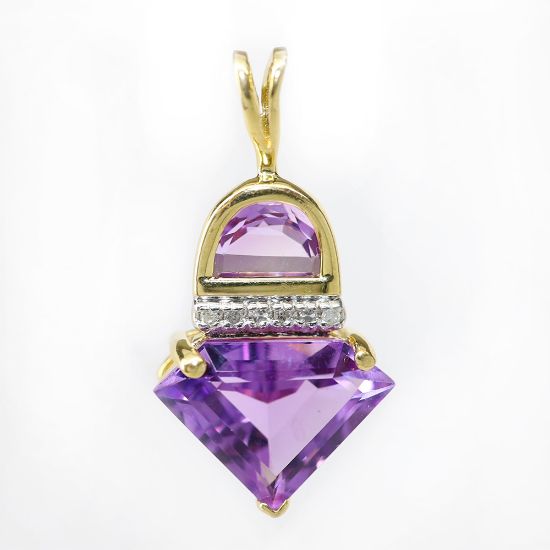 Picture of 14k Yellow Gold Amethyst & Diamond Pendant