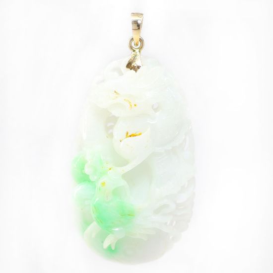Picture of Carved Nephrite Jade Pendant with 18k Yellow Gold Bail