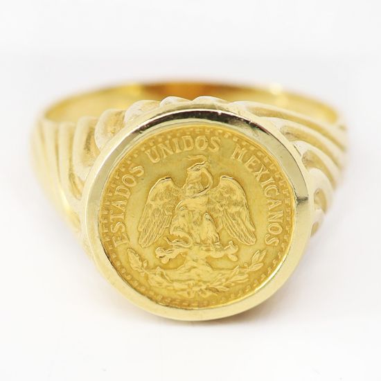 Picture of 14k Yellow Gold Dos Pesos Gold Coin Ring