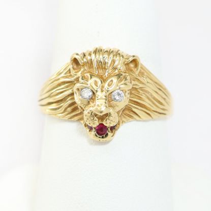 Picture of 14k Yellow Gold Diamond & Ruby Lion Head Ring