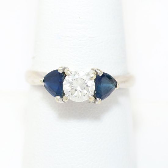 Picture of 14k White Gold Prong Set Sapphire & Diamond Ring