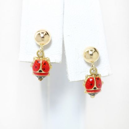 Picture of 14k Yellow Gold Ladybug Mini Drop Earrings