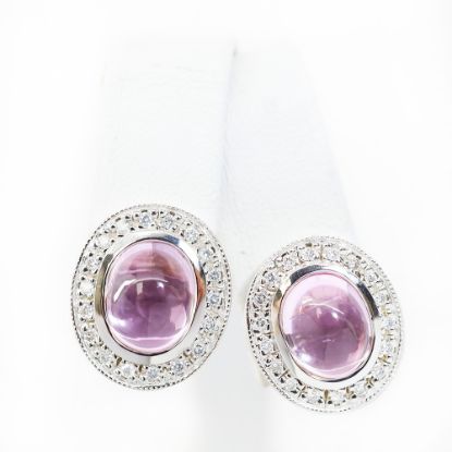 Picture of 14k White Gold Oval Morganite & Diamond Halo Earrings