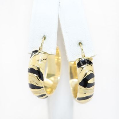 Picture of 14k Yellow Gold Enamel Zebra Print Hoop Earrings