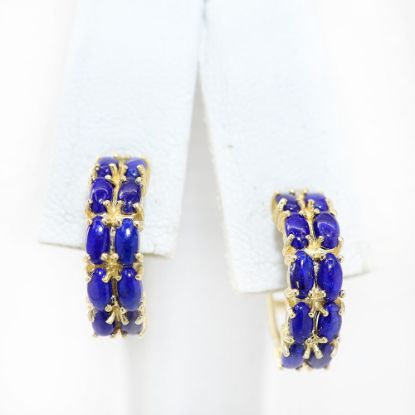 Picture of 14k Yellow Gold Lapis Lazuli Hoop Earrings