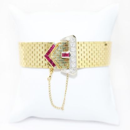 Picture of 14k Yellow Gold Adjustable Diamond & Ruby Belt Buckle Bracelet